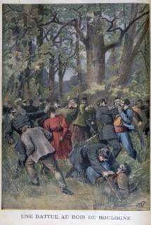 Fight between gendarmes and civilians in the Bois de Boulogne, Paris, 1895. Artist: Henri Meyer