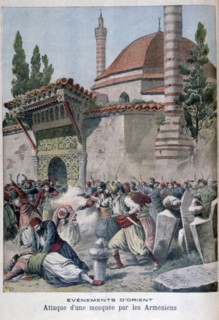 An attack on a mosque by Armenians, 1895. Artist: Henri Meyer