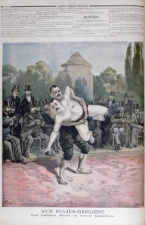 The Ismaillolo brothers wrestling, The Folies Bergère, 1895. Creator: F Meaulle.