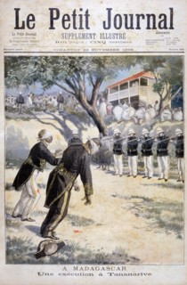 Execution by firing squad in Tananarive, (Antananarivo), Madagascar, 1896. Creator: F Meaulle.