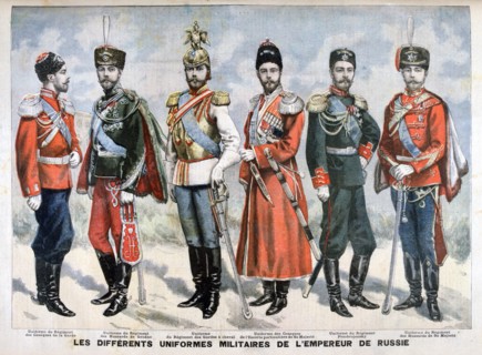 Different Russian military uniforms of the Emperor, 1896. Artist: Unknown