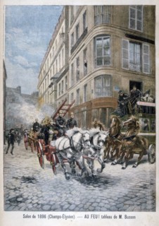 Fire engine on the way to a fire, Paris, 1896. Artist: G Busson