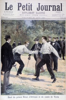 Duel between Prince Henri d'Orleans and the Comte de Turin, 1897. Creator: F Meaulle.