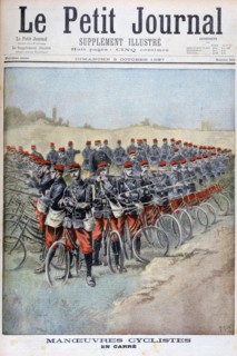 French Army bicycle corps in a square on manoeuvres, France, 1897. Artist: Henri Meyer