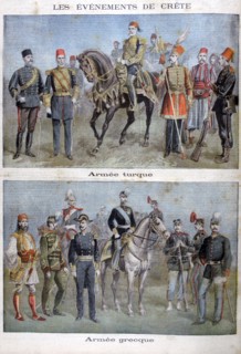 Uniforms of the Greek and Turkish armies, 1897. Artist: Henri Meyer