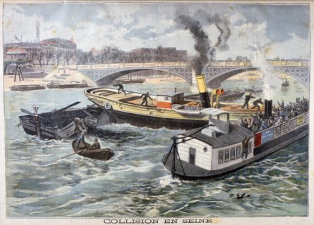 Collision on the Seine, Paris, 1897. Creator: F Meaulle.