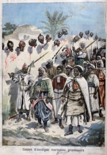 Column of insurgent Moroccans taken prisoner at Tadla by Sultan Abdul-Hafiz's army, 1897.   Creator: F Meaulle.
