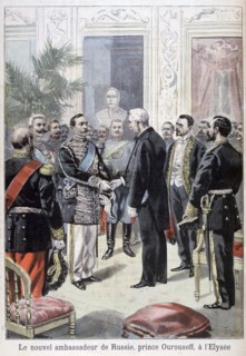 Prince Ourousoff, ambassador of Russia meeting Félix Faure, 1898. Creator: F Meaulle.