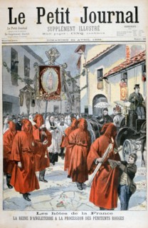 Queen Victoria watching the procession of the red penitents, 1898.  Creator: F Meaulle.