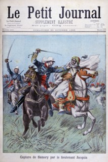 The capture of Toure Samory by Lieutenant Jacquin near Guelemou in 1898.  Artist: Henri Meyer