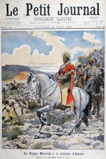 Negus of Ethiopia, Menelik II, at the Battle of Adoua', 1898. Creator: F Meaulle.