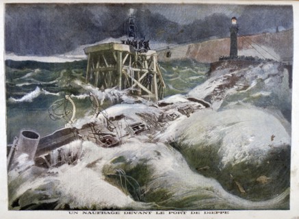 A shipwreck in front of the port of Dieppe, 1899.  Creators: F Meaulle, Oswaldo Tofani.