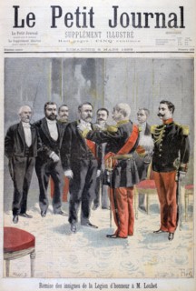 Being awarded with the medal of the Legion of Honour by Emile Loubet, Paris, 1899. Creator: F Meaulle.