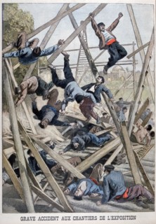 A serious accident on the building site for the Exposition Universelle, Paris, 1900, (1899). Artist: Oswaldo Tofani