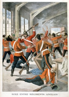 Brawl between British army regiments, 1901. Artist: Unknown