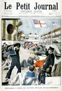 Explosion on board the British warship HMS 'Royal Sovereign', 1901. Artist: Unknown