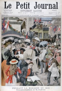 News of king Edwards VII's illness in London, 1902. Artist: Unknown