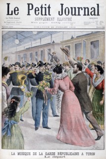 Musicians of the French Republican Guard, Turin, Italy, 1902. Artist: Yrondy