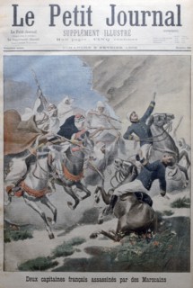 Two French army captains attacked and killed by Morrocans, Morocco, 1902. Artist: Unknown