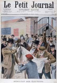 Reading election results in the newspaper, Paris, 1902. Artist: Unknown