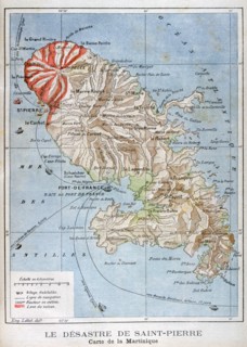 Map showing the eruption of Mount Pelee, Martinique, 1902. Artist: Unknown