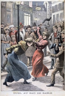 Two women fighting with sandbags, 1903. Artist: Unknown