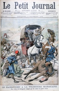 Bandits attacking a mail coach on the Moroccan frontier, 1904. Artist: Unknown