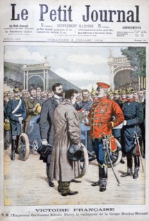 Frenchman Leon Thery, winner of the Gordon Bennett Cup in auto racing, 1904. Artist: Unknown