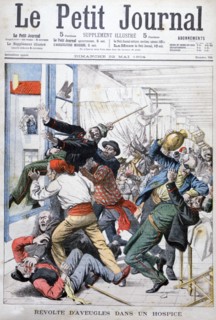 Revolt by blind men in a hospice, France, 1904. Artist: Unknown