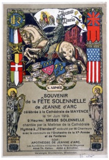Souvenir of a festival to honour Joan of Arc, staged at Mainz Cathedral, Germany, 1919. Artist: Unknown