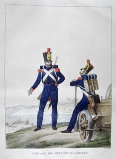 Uniform of artillerymen, France, 1823. Artist: Charles Etienne Pierre Motte