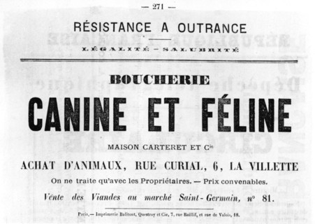Boucherie Canine et Feline, from French Political posters of the Paris Commune,  May 1871. Artist: Unknown