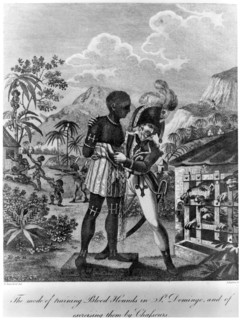 The Mode of training Blood Hounds in St Domingo and of exercising them by Chasseurs, 1805.  Artist: John Barlow