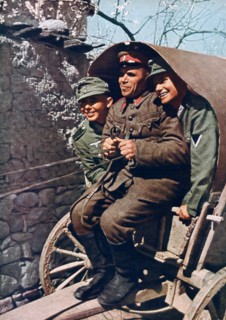 German alpine troops in a cart with a Bulgarian soldier, Struma Valley, Bulgaria, 1941. Artist: Unknown