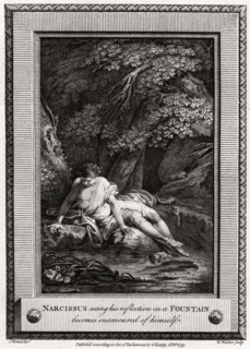 'Narcissus seeing his reflection in a Fountain becomes enamourd of himself', 1775. Artist: W Walker