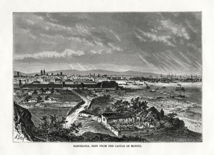 'Barcelona, seen from the Castle of Monjui', Spain, 1879. Artist: Laplante