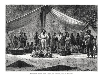 A meal after the gathering of coffee, Brazil, 19th century. Artist: A de Neuville