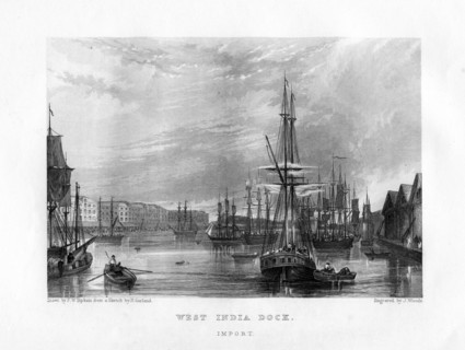 West India Dock, London, 19th century.Artist: J Woods