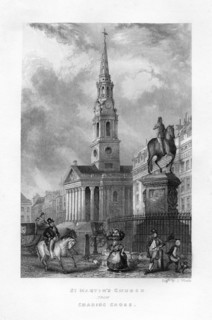 St Martin's Church from Charing Cross, London, 19th century.Artist: J Woods