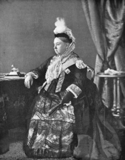 Queen Victoria in the dress she wore at her Golden Jubilee service, 1887.Artist: Hughes & Mullins