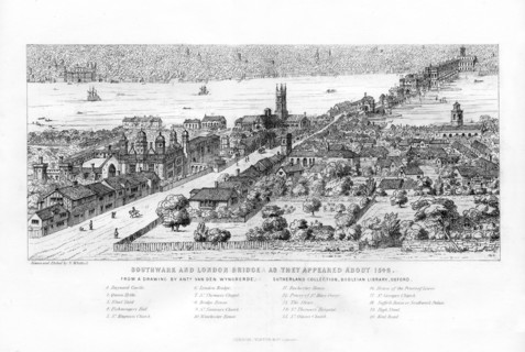 'Southwark and London Bridge as they appeared about 1546', c1860.Artist: N Whittock