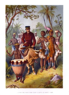 'Livingstone Weak From Fever Escorted to Shinte's Town', 19th century. Artist: Unknown
