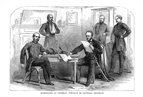 Surrender of General Johnston to General Sherman, 26 April 1865, (1872). Artist: Unknown