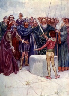 'He stood there holding the magic sword in his hand', (1905).Artist: A S Forrest