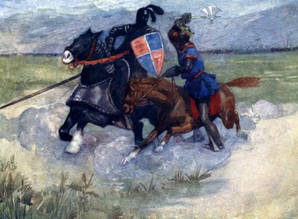 'Bruce lifted his battle-axe high in the air...', 1314, (1905). Artist: A S Forrest
