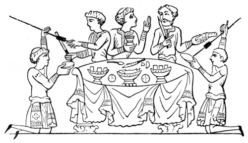 Anglo-Saxons at dinner, (1910). Artist: Unknown