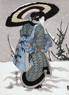 'Girl in Snow Storm', 19th century. Artist: Kuniyasu