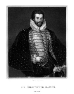 Sir Christopher Hatton, English politician, (1827).Artist: E Scriven