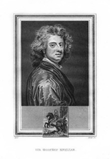 Sir Godfrey Kneller, German-born English Baroque era painter, (1825).Artist: John Corner
