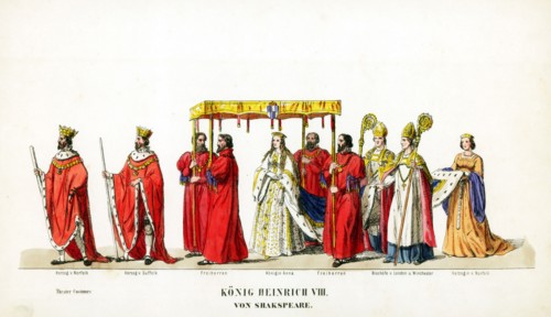 Theatre costume designs for Shakespeare's play, Henry VIII, 19th century. Artist: Unknown